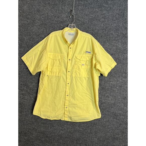 Columbia PFG Mens Button Up Shirt Size Large? Yellow Short Sleeve Vented Angler - Picture 1 of 8